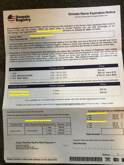 domain registry invoice