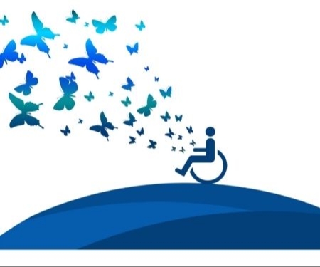 Grapic of berson in wheelchair with butterflies all around them