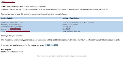 Windows Advance Security v10.21.4 scam