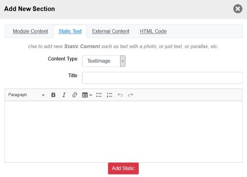 pop up of create new page section